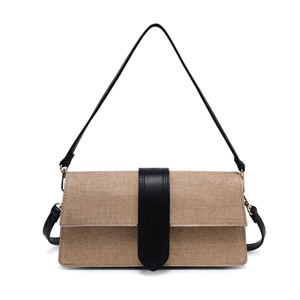 Violet Straw Crossbody - Natural/Black