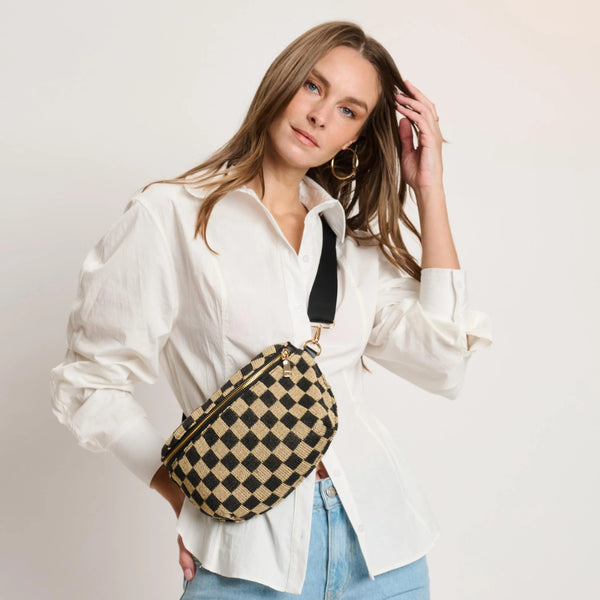 Gizelle Large Checker Belt Bag - Black Natural