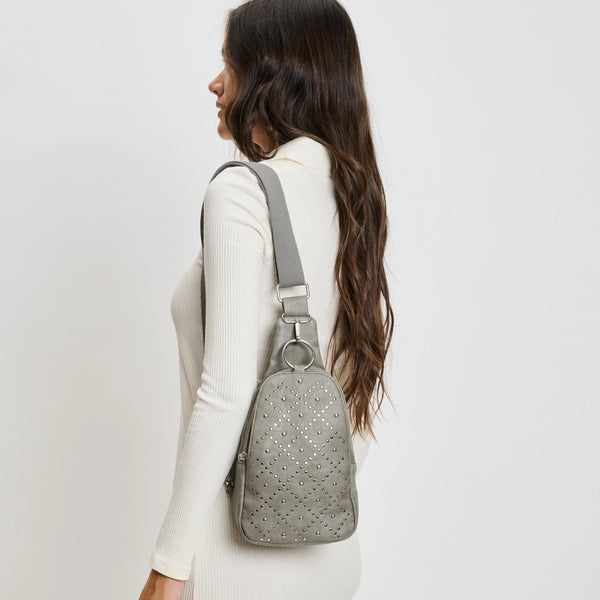 Regina Studded Sling Backpack - Grey