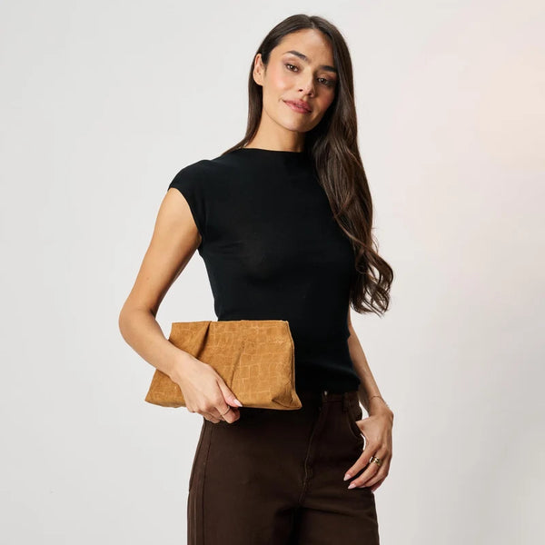 Elva Croco Clutch - Tan