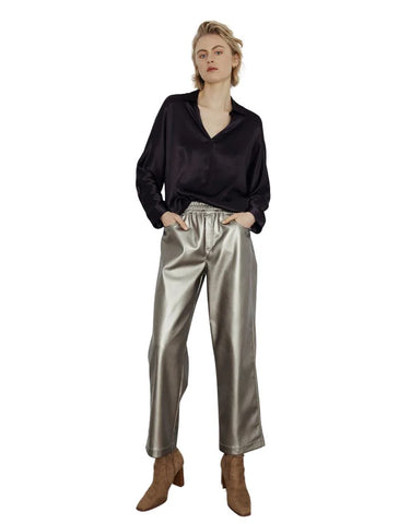 Harlow Faux Leather Pant - Metallic Sage