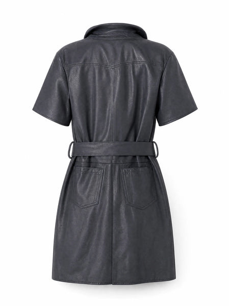 Mallie Vegan Leather Mini Dress - Navy