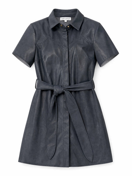 Mallie Vegan Leather Mini Dress - Navy