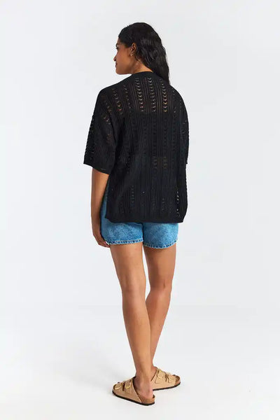 Open Stitch Kimono - Black