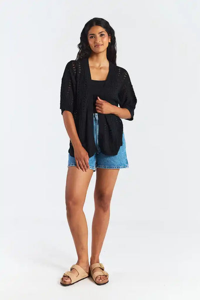 Open Stitch Kimono - Black