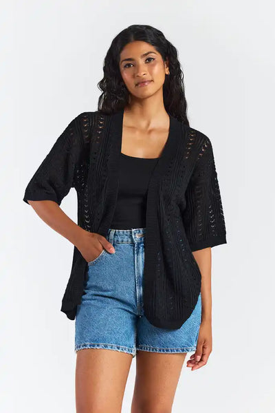Open Stitch Kimono - Black