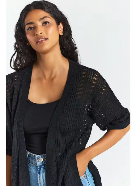 Open Stitch Kimono - Black