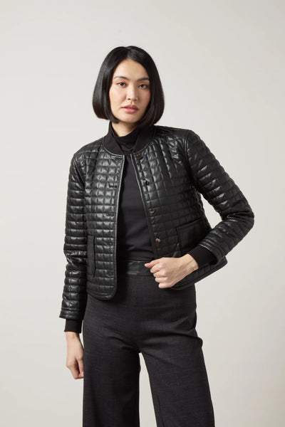 Agnes Quilted Vegan Leather Jacket - Black
