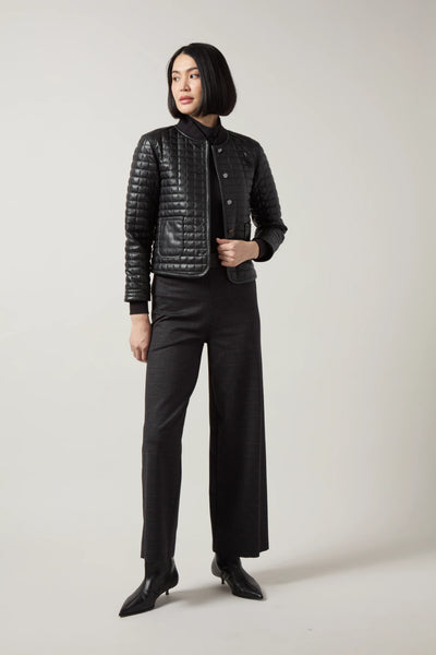 Agnes Quilted Vegan Leather Jacket - Black