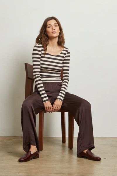 Anya Ribbed L/S Scoop Neck - Mocha Stripe