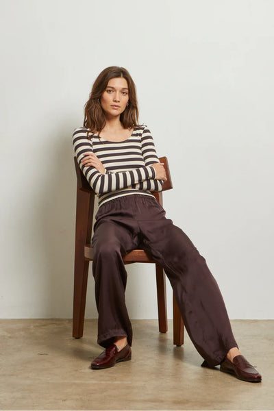 Anya Ribbed L/S Scoop Neck - Mocha Stripe