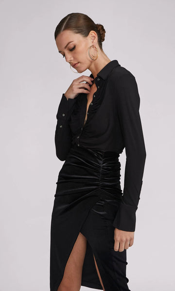 Tianna Crystal Button Shirt - Black
