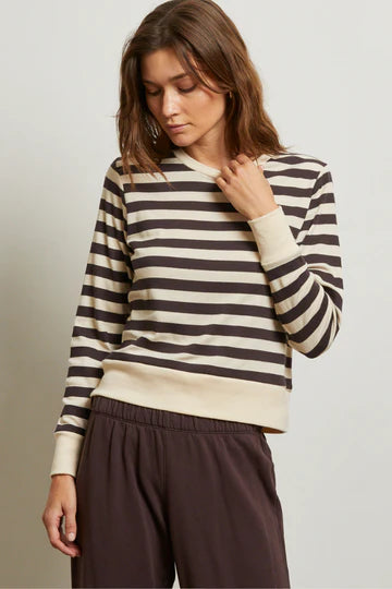 Stef Luxe Rib L/S Crew - Mocha Stripe