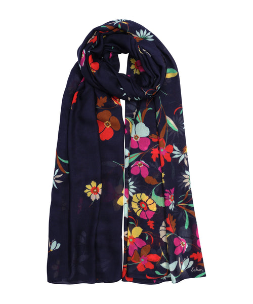 Falling Flowers Wrap - Navy