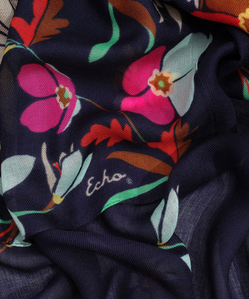 Falling Flowers Wrap - Navy