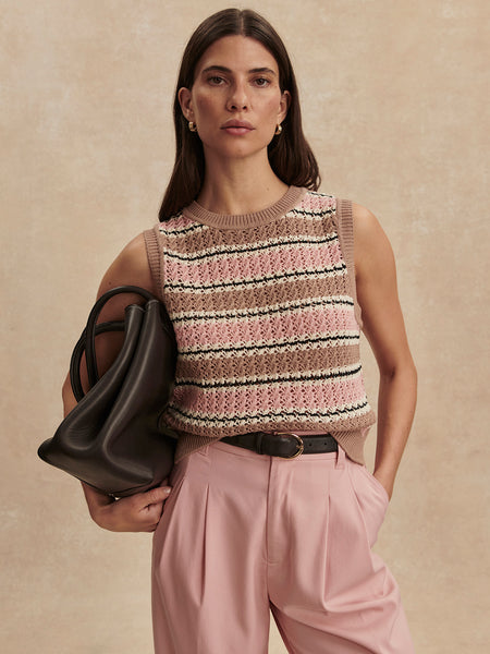 Deeley Stripe Stitch Tank - Warm Taupe/Mellow Rose