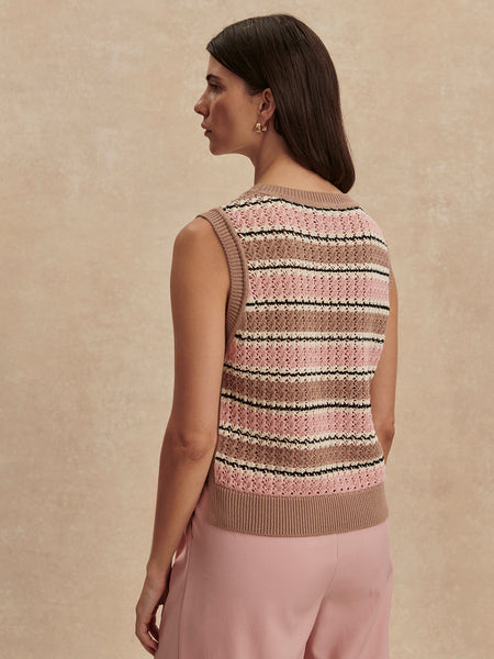 Deeley Stripe Stitch Tank - Warm Taupe/Mellow Rose