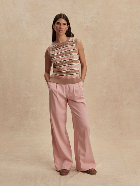 Deeley Stripe Stitch Tank - Warm Taupe/Mellow Rose