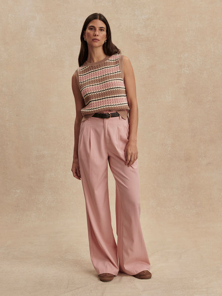 Deeley Stripe Stitch Tank - Warm Taupe/Mellow Rose