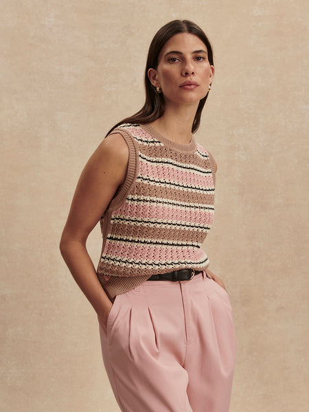 Deeley Stripe Stitch Tank - Warm Taupe/Mellow Rose