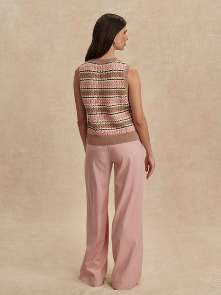 Deeley Stripe Stitch Tank - Warm Taupe/Mellow Rose