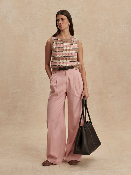Deeley Stripe Stitch Tank - Warm Taupe/Mellow Rose