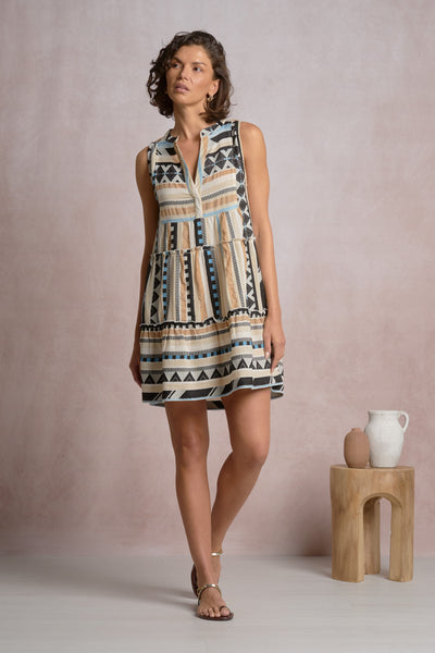 Harper Sleeveless Dress - Neutral Aztec