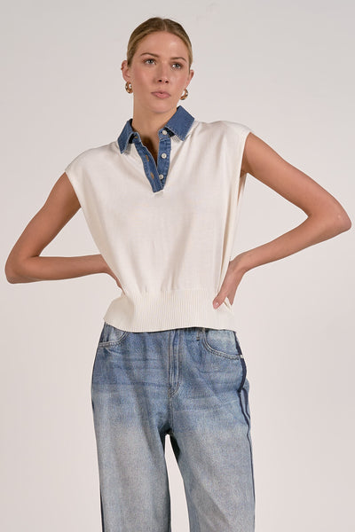 Piper Mix Media Sweater Top - Off White