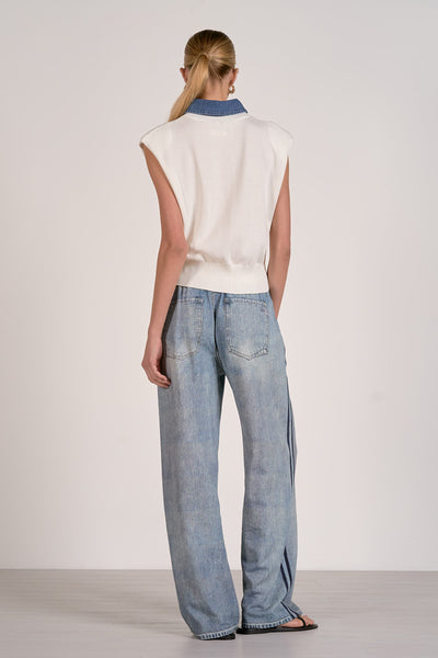 Piper Mix Media Sweater Top - Off White