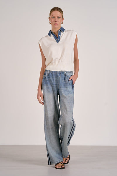 Piper Mix Media Sweater Top - Off White