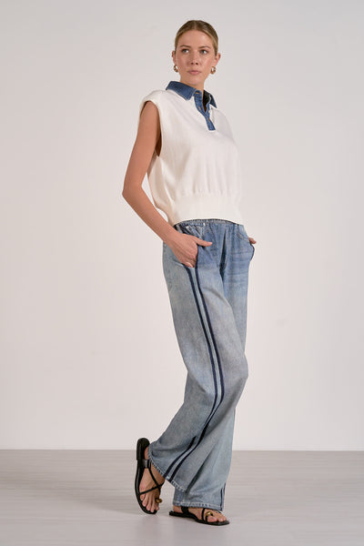 Piper Mix Media Sweater Top - Off White