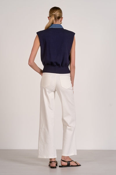 Piper Mix Media Sweater Top - Navy