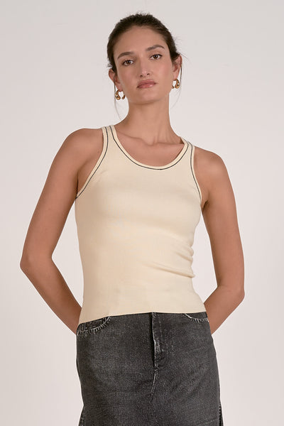 Myah Contrast Stitch Tank - White