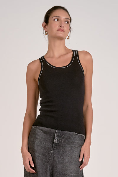 Myah Contrast Stitch Tank - Black
