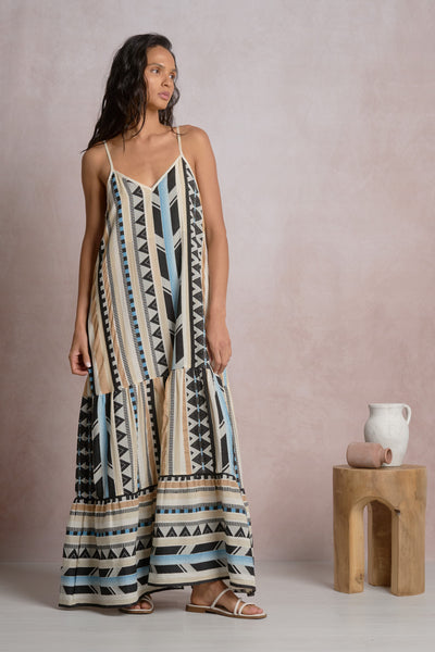 Maeve Maxi Dress - Neutral Aztec