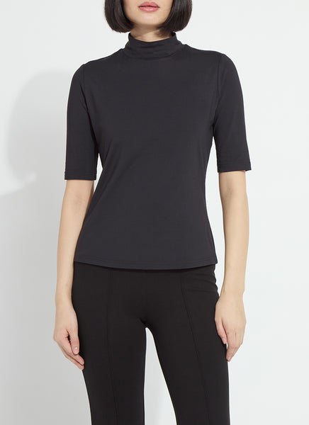 Clara Mock Neck Elbow Sleeve Top - Black