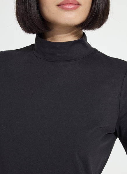 Clara Mock Neck Elbow Sleeve Top - Black