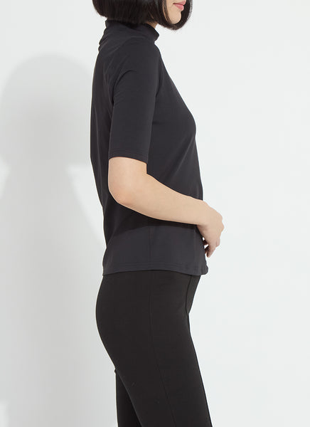 Clara Mock Neck Elbow Sleeve Top - Black