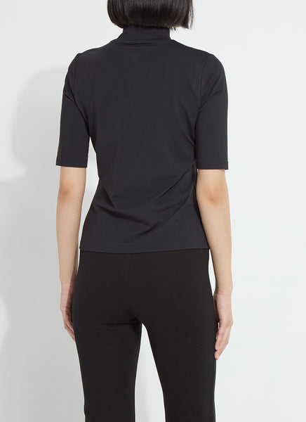 Clara Mock Neck Elbow Sleeve Top - Black