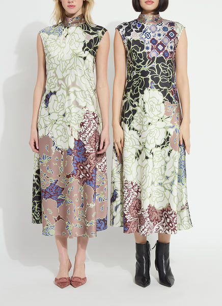 Flora Mock Neck Midi Dress - Antique Garden