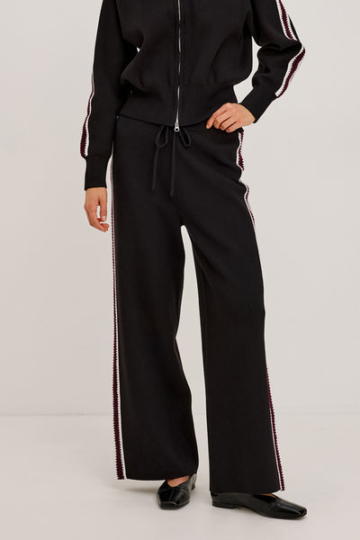 Tucker Knit Track Pant - Black Merlot Stripe