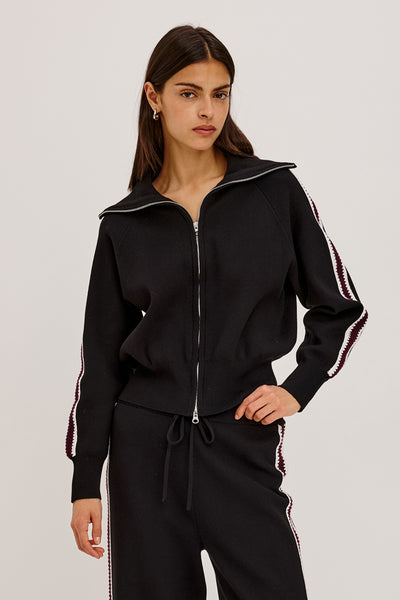 Piper Zip Knit Sweater - Black Merlot Stripe