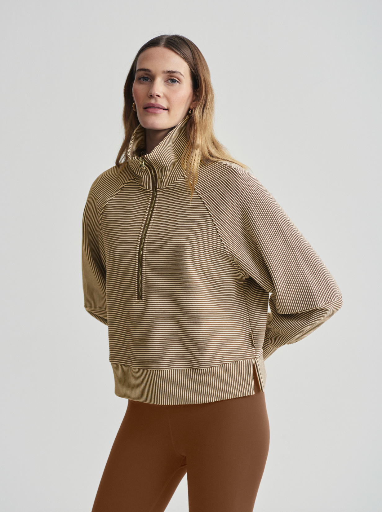 Milano Half Zip Sweat - Golden Bronze/Egret
