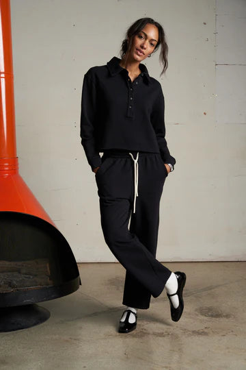 Vinny Fleece Henley Sweatshirt - True Black