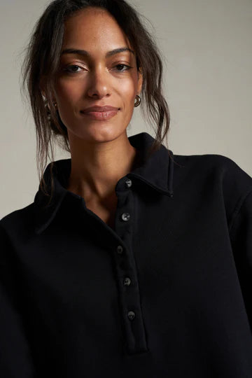 Vinny Fleece Henley Sweatshirt - True Black