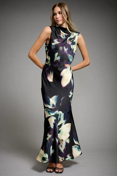 Floral Cowl Neck Maxi Dress - Black/Cream Multi