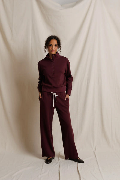 Zia Waffle Knit Pullover - Cherry Lacquer