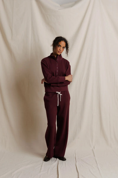 Zia Waffle Knit Pullover - Cherry Lacquer