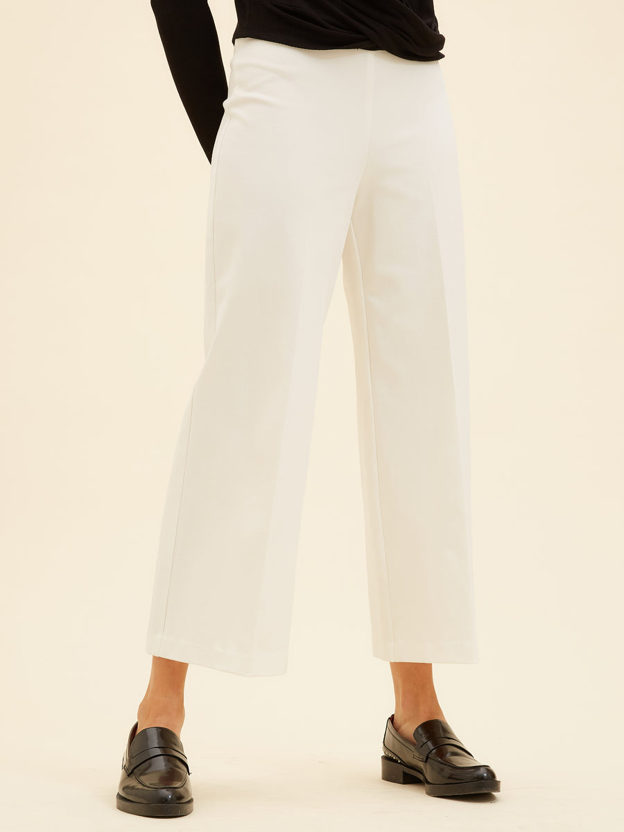 Wide Leg Cropped Pants - Off White