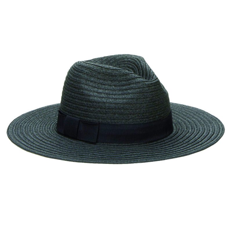 Paper Braided Fedora With Bow - Black